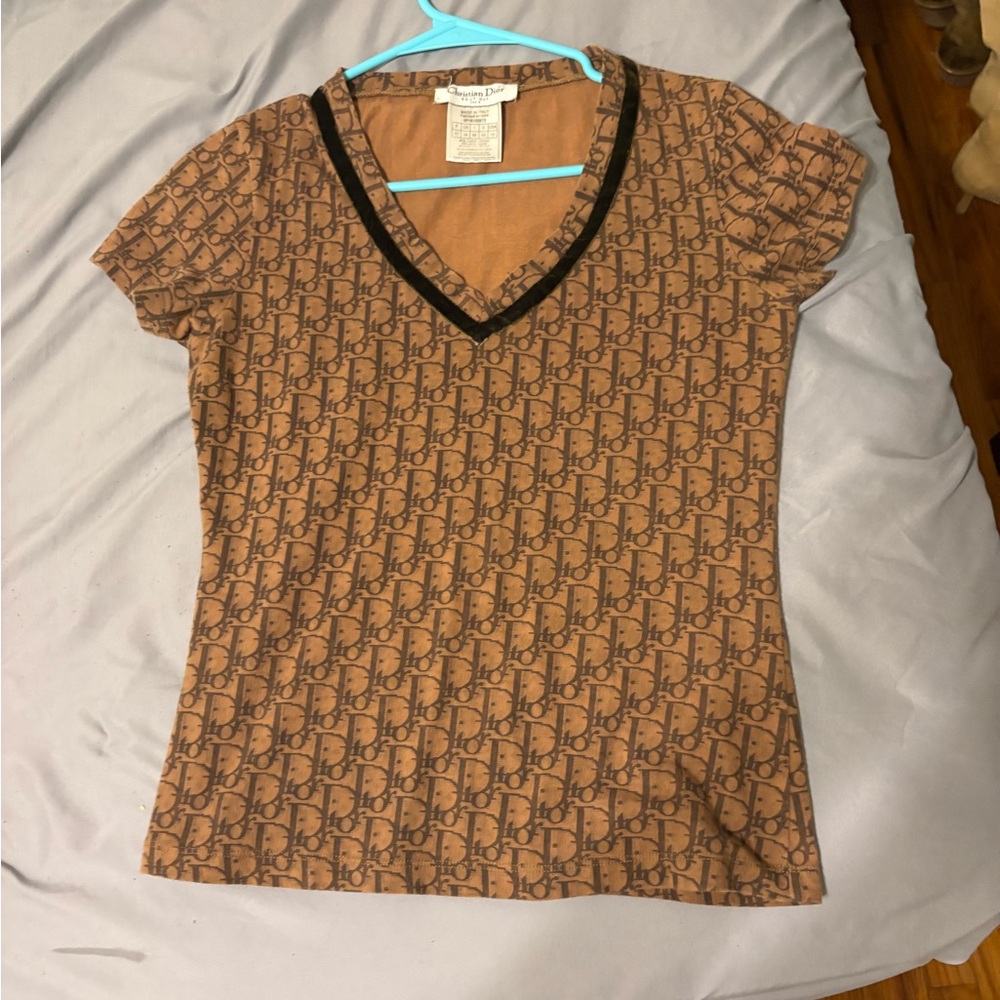 Brown V-Neck Vintage Authentic Christian Dior monogram Women's Top